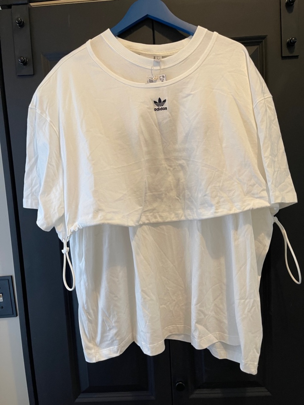 adidas White Layered Short Sleeve Tee with Side Drawstrings